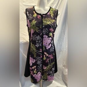 Floral Sleeveless Dress - Black and Purple zip up front